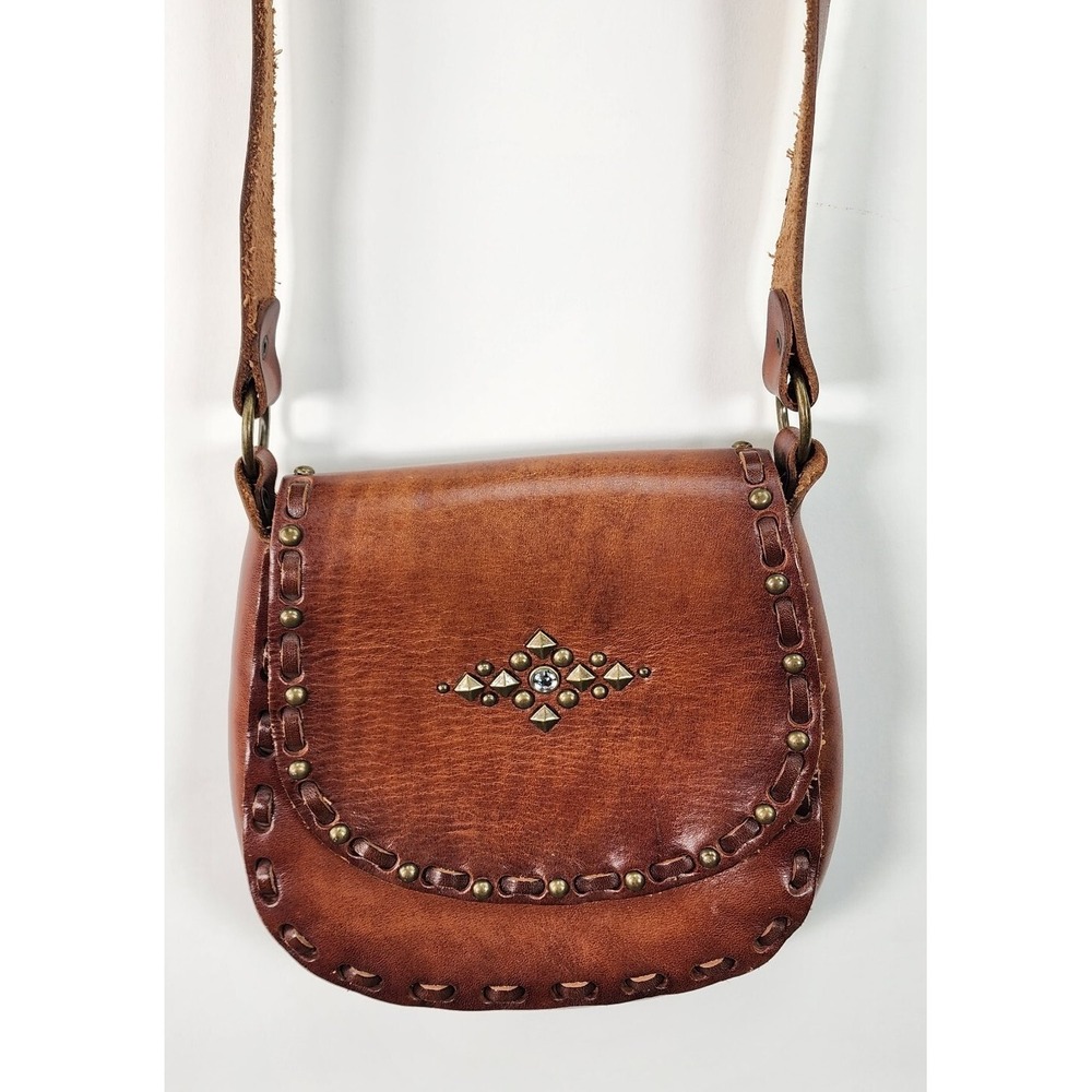 Vintage Purse Tooled Leather Crossbody Saddlebag Handbag